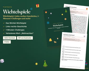 Wichtelspiele zum Ausdrucken · Wichtel-Würfelspiel, Links-rechts-Geschichte und Challenges · Weihnachtsfeier · PDF