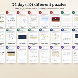Mysterieuze adventskalender om te printen voor kinderen en het hele gezin · 24 dagen vol detectivepuzzels en aanwijzingen · Kerstcountdownspel (PDF) afbeelding 3