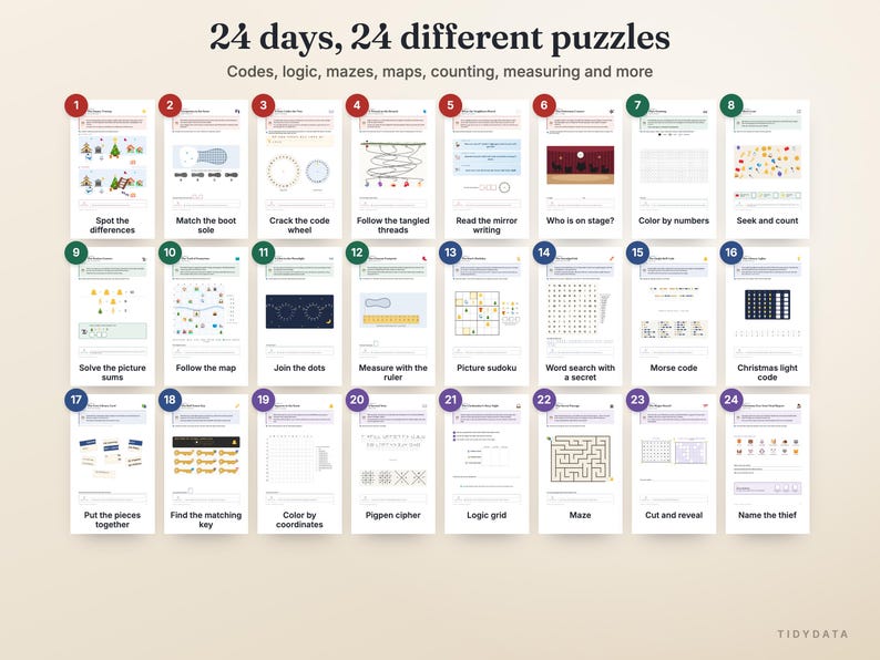 Mysterieuze adventskalender om te printen voor kinderen en het hele gezin · 24 dagen vol detectivepuzzels en aanwijzingen · Kerstcountdownspel (PDF) afbeelding 3