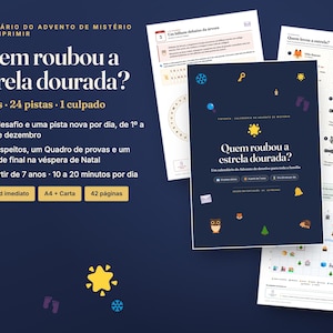 Portugiesischer Mystery-Adventskalender zum Ausdrucken · Calendário do Advento de Mistério · 24 Detektivrätsel für Kinder PDF Bild 1