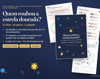 Calendrier de l'Avent mystère portugais imprimable · Calendário do Advento de Mistério · 24 puzzles de détective pour les enfants PDF