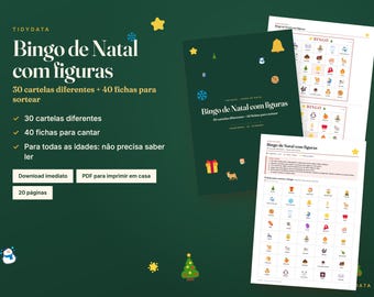 Portugiesisches Weihnachtsbingo zum Ausdrucken · Bingo de Natal · 30 Bildbingokarten auf Portugiesisch für Kinder und Familien (PDF)