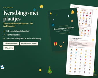 Niederländisches Weihnachtsbingo zum Ausdrucken · Kerstbingo met Plaatjes · 30 Bildbingokarten auf Niederländisch für Kinder und Familien (PDF)