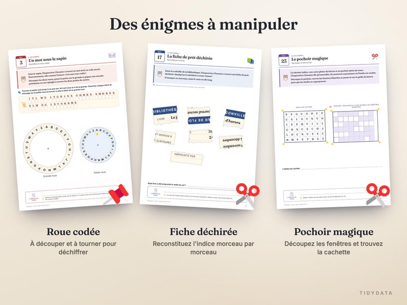 Fransk mystisk adventskalender utskrivbar · Calendrier de l'Avent Enquête · 24 detektivpussel för barn och familj PDF bild 4