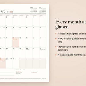 2027 Utskrivbar kalender Irland med helgdagar och månfaser · PDF A4 + US Letter · Måndag eller söndagsstart · Månadsvis, Årsvis bild 2