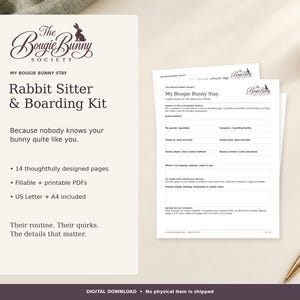 Rabbit Sitter Instructions & Boarding Kit, Fillable Bunny Care PDFs, 14 Pages