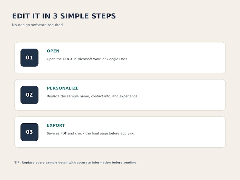 One Page Resume Template, Editable Word Resume, Professional CV ...