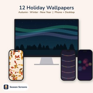 Holiday Phone Wallpaper Bundle, 12 Autumn Winter New Year Backgrounds, iPhone Android Lock Screen, 4K Desktop Wallpaper, Instant Download