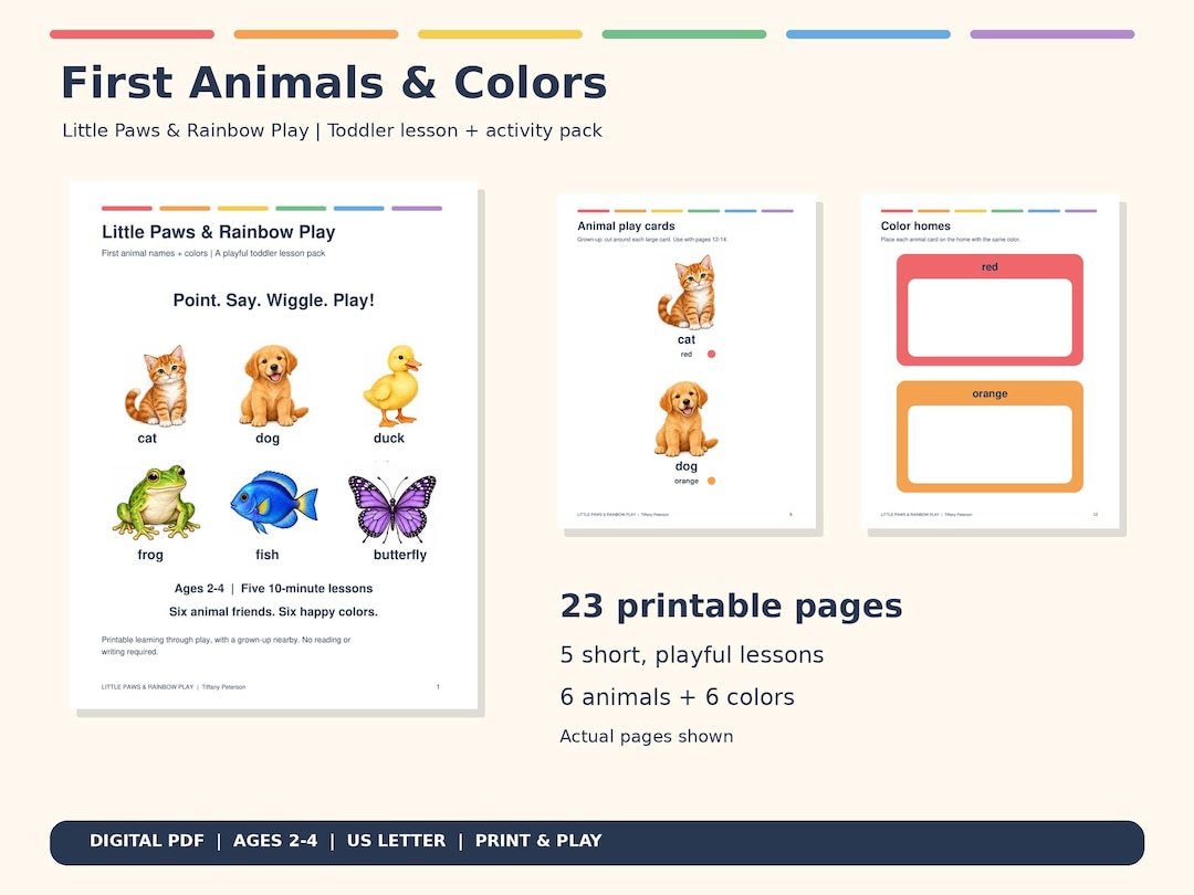 Toddler Animals and Colors Printable, First Words Lesson Plan, Animal ...