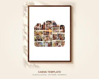 Fotocollage-Vorlage für Canva, 16 Fotos, Geschenk für Fotografen