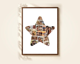 Star Photo Collage Template, 16 Photos, Editable in Canva