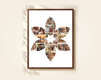 Flower Photo Collage Template, 16 Photos, Editable in Canva