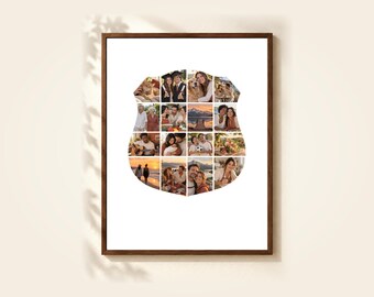 Shield Photo Collage Template, 16 Photos, Editable in Canva