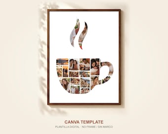 Fotocollage-Vorlage mit Kaffeetassen für Canva, 18 Fotos, Geschenk für Kaffeeliebhaber