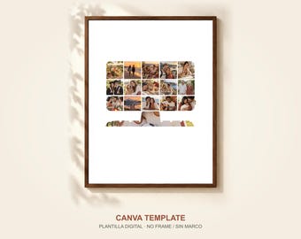 Computer-Fotocollage-Vorlage für Canva, 16 Fotos, Geschenkidee für Informatikbegeisterte
