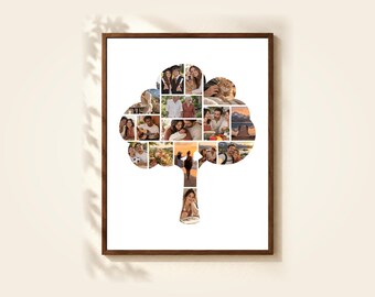 Tree Photo Collage Template, 16 Photos, Editable in Canva