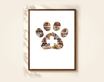 Veterinary Paw Photo Collage Template, 16 Photos, Editable in Canva