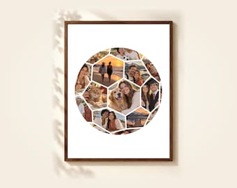 Soccer Ball Photo Collage Template, 16 Photos, Editable in Canva