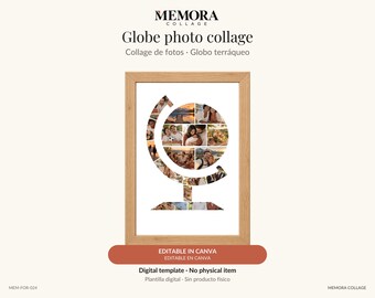 Collage Globo terráqueo: plantilla de 16 fotos editable en Canva