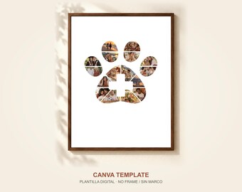Vorlage für eine Fotocollage mit Tierarztpfotenmotiven für Canva, 16 Fotos, Geschenkidee für Tierärzte
