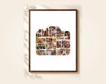 Camera Photo Collage Template, 16 Photos, Editable in Canva