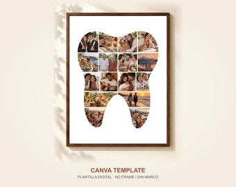 Zahn-Fotocollage-Vorlage für Canva, 16 Fotos, Geschenkidee für Zahnärzte