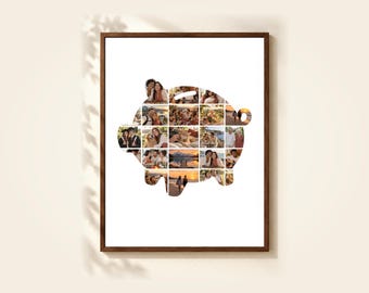 Piggy Bank Photo Collage Template, 23 Photos, Editable in Canva