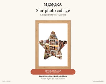 Collage Estrella: plantilla de 16 fotos editable en Canva
