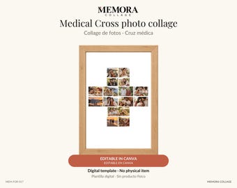 Collage Cruz médica: plantilla de 16 fotos editable en Canva