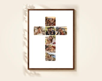 Cross Photo Collage Template, 7 Photos, Editable in Canva