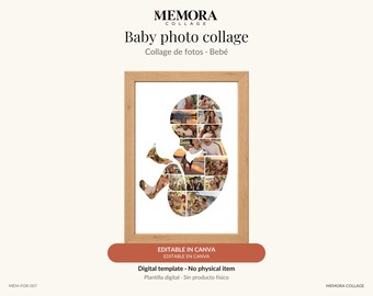 Collage Bebé: plantilla de 16 fotos editable en Canva