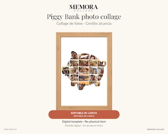 Collage Cerdito alcancía: plantilla de 23 fotos editable en Canva