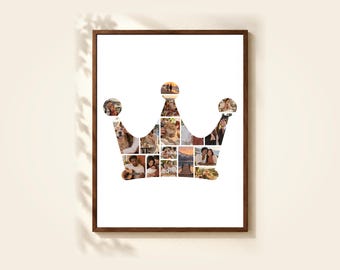 Crown Photo Collage Template, 16 Photos, Editable in Canva