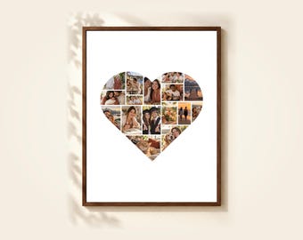 Heart Photo Collage Template, 16 Photos, Editable in Canva
