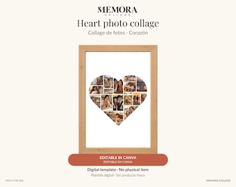 Collage Corazón: plantilla de 16 fotos editable en Canva