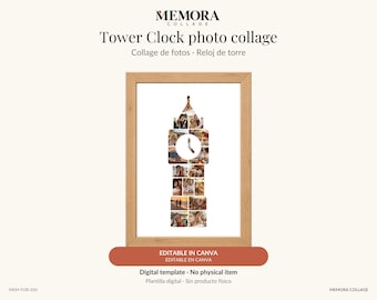 Collage Reloj de torre: plantilla de 17 fotos editable en Canva