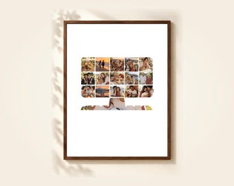 Computer Photo Collage Template, 16 Photos, Editable in Canva