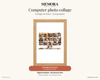 Collage Computador: plantilla de 16 fotos editable en Canva