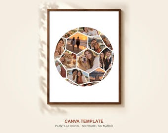 Fußball-Fotocollage-Vorlage für Canva, 16 Fotos, Geschenk für Fußballmannschaften