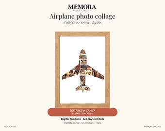 Collage Avión: plantilla de 16 fotos editable en Canva