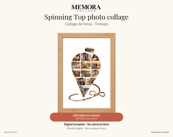 Collage Trompo: plantilla de 14 fotos editable en Canva