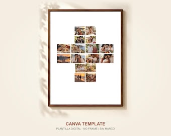 Fotocollage-Vorlage „Medizinisches Kreuz“ für Canva, 16 Fotos, Geschenkidee für Gesundheitsfachkräfte