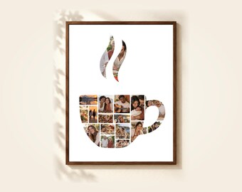 Coffee Cup Photo Collage Template, 18 Photos, Editable in Canva