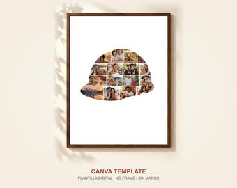Fotocollage-Vorlage mit Bauhelmmotiven für Canva, 16 Fotos, Geschenk für Bauarbeiter