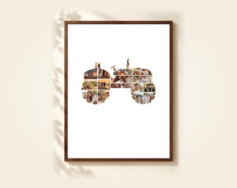 Tractor Photo Collage Template, 16 Photos, Editable in Canva