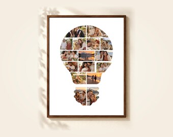 Light Bulb Photo Collage Template, 16 Photos, Editable in Canva