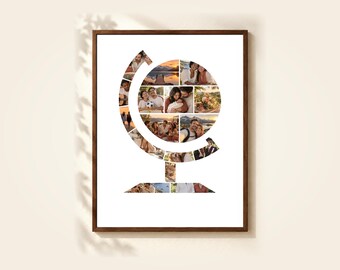 Globe Photo Collage Template, 16 Photos, Editable in Canva