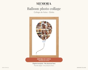 Collage Globo: plantilla de 16 fotos editable en Canva