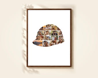 Construction Helmet Photo Collage Template, 16 Photos, Editable in Canva