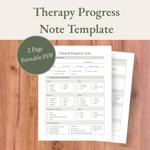 Plantilla de notas de progreso terapéutico en PDF / Formulario de examen del estado mental / Documentación clínica / Notas de sesión de terapia / Formulario de terapia imprimible